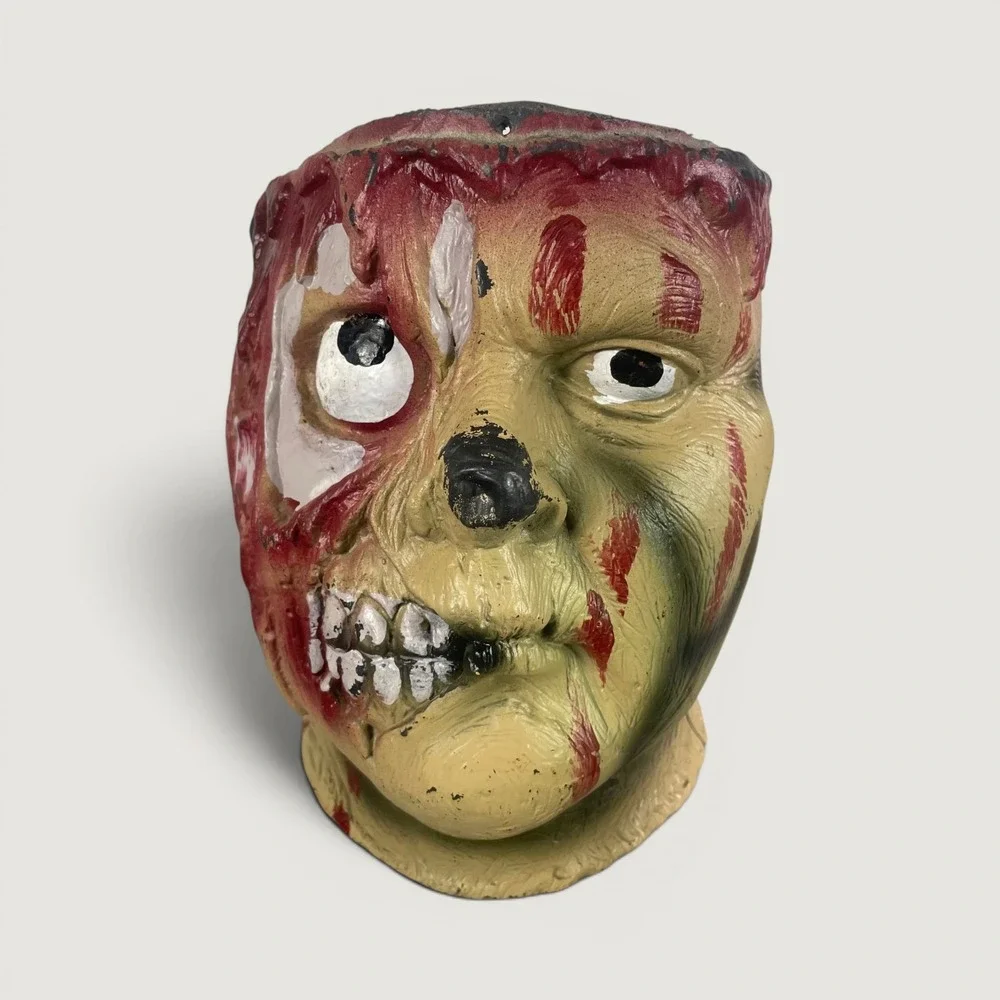 Vintage Zombie Head Halloween Trick or Treat Bucket Gory Horror Decor Candy